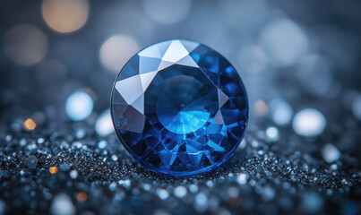 Poster - Stunning blue gemstone sparkling on glittery background with bokeh effect.