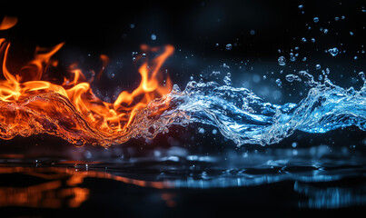 Poster - dynamic clash of fire and water creating stunning visual contrast and energy.