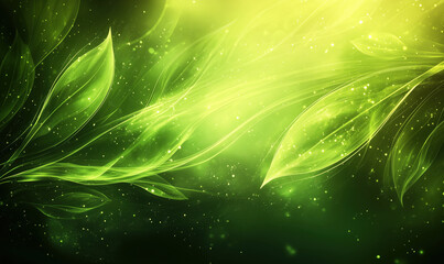 Poster - Abstract green leaves background with glowing effects and soft light.