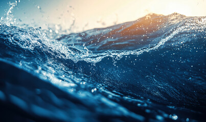 Poster - Dynamic ocean wave splashing with sunlight reflections and droplets.