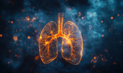 Poster - glowing human lungs illustration with vibrant colors and cosmic background.