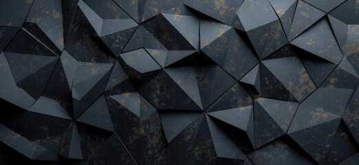 Poster - Geometric abstract background with dark triangular shapes and textured surfaces.