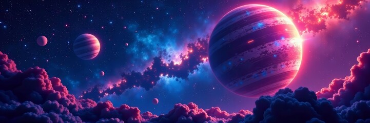 space exploration backdrop with colorful stars and planets, exploration, galaxy