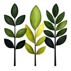Poster - Stylized Green and Yellow Plant Sprigs on Transparent Background