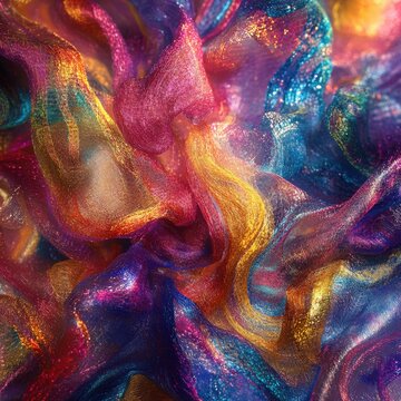Dreamy thread rises, creating vibrant shimmer, background hue