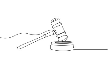 Leinwandbilder - Judge hammer one continuous single line art drawing, of gavel judge law wooden hammer court justice lawyer one line vector illustration.