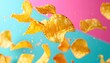 © Simon - Floating crispy potato chips on colorful pink and blue background