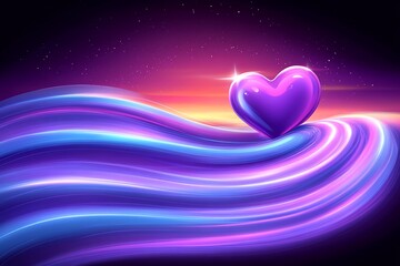 Wall Mural - glowing heart on vibrant wave