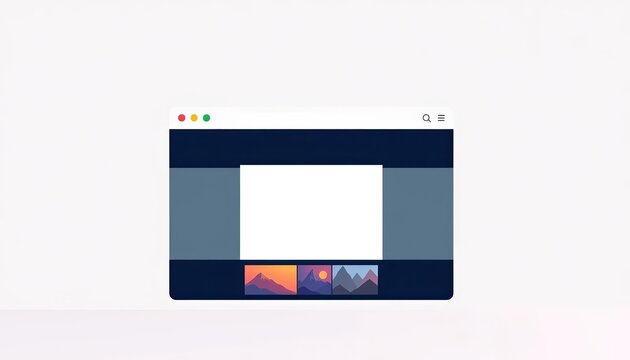 Clean, minimalist flat design vector illustration of a blank web browser window,  white, mockup