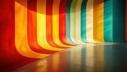 Aufkleber - Colorful curved walls create a vibrant space filled with natural light during the late afternoon at an art installation