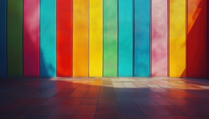Aufkleber - Colorful curved walls create a vibrant space filled with natural light during the late afternoon at an art installation