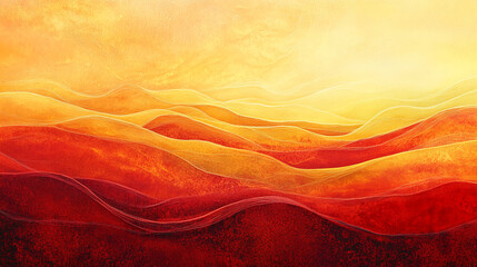 Aufkleber - Abstract artwork depicting layered, flowing hills in shades of red, orange, and yellow, creating a warm, vibrant, and dynamic visual effect suitable for design projects