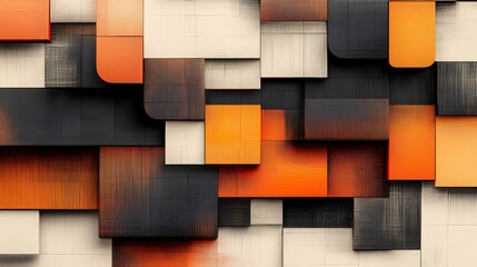 Poster - Abstract geometric pattern creating textured background with orange and black squares