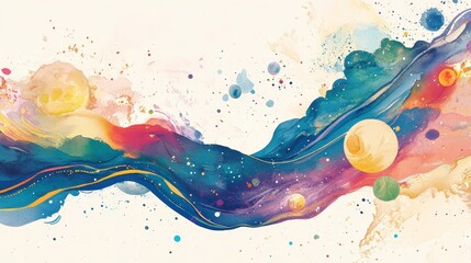 Poster - Abstract cosmic wave painting with planets and stars.