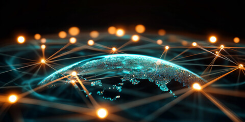 Poster - Abstract glowing Earth image, showcasing global network connections, symbolizing digital communication, technology, and worldwide connectivity