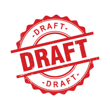 Draft red round grunge stamp vector. draft round rubber stamp on white background