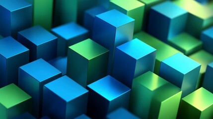 Poster - Abstract 3D rendering of blue and green cubes.