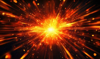 Poster - explosive burst of light and energy radiating in vibrant orange and yellow hues.