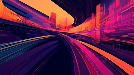 Poster - Abstract futuristic city highway with vibrant colors and dynamic motion blur.