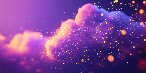 Poster - Abstract digital cloud with glowing particles and network connections in purple hues.