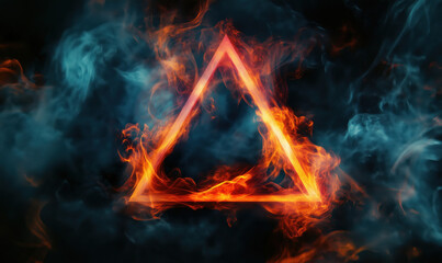 Poster - Fiery triangle symbol surrounded by colorful smoke and flames.