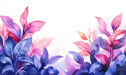 Poster - Colorful watercolor leaves in pink and blue tones for artistic backgrounds.