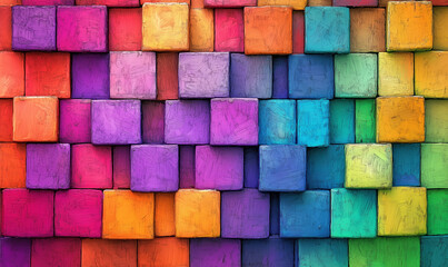 Poster - Colorful abstract arrangement of 3D cubes creating a vibrant mosaic pattern.