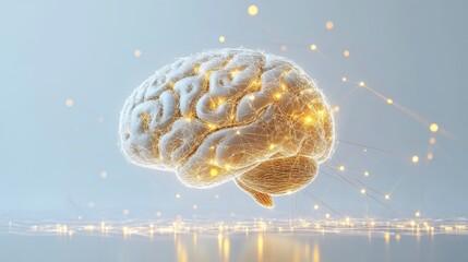Poster - 3D rendering of a human brain with glowing neural connections, representing intelligence, cognition, and neural networks.