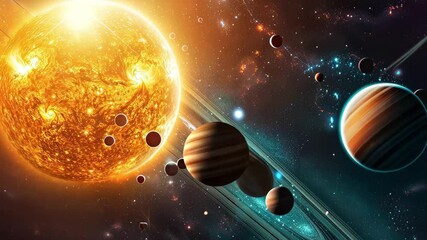 Aufkleber - Explore the cosmos with vibrant visuals of the sun, planets, and distant galaxies in a stunning celestial display