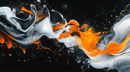 Poster - Abstract art swirling orange, white, and black paint.