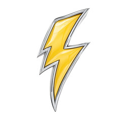 Wall Mural - a bright yellow lightning bolt with metallic trim is displayed on white background.