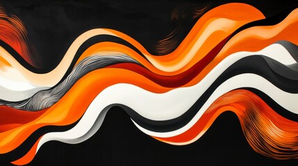 Poster - Abstract orange, white, and black wave painting.