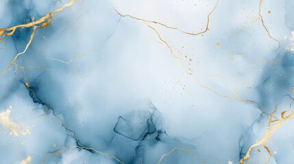 Poster - Abstract blue and gold marble texture with elegant swirls and cracks.