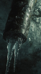 Poster - Close-up of icicles forming on dark pipe, showcasing icy texture and winter season, symbolizing cold, fragility, and nature's artistry