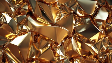 Poster - Abstract gold metallic texture with sharp, angular, fragmented shapes creating a dynamic, luxurious background.