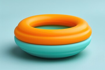 Poster - An orange ring sits atop a blue colored bowl shaped object