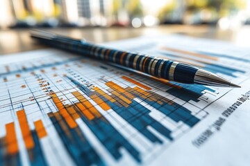Poster - A pen rests on top of a financial chart showing data