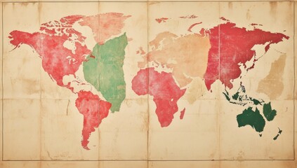  Vintage World Map with Colored Regions