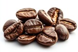 Rich roasted coffee beans closeup aromatic dark brown bold intense flavor perfect brew energy boost