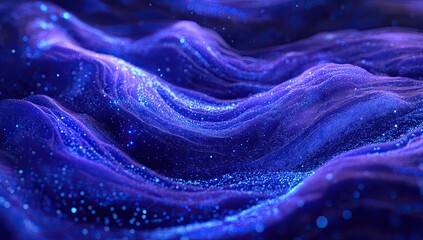 Poster - Abstract, deep blue, fluid, undulating texture with subtle highlights and shimmering particles