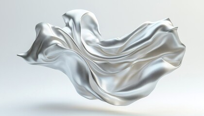 Poster - Smooth And Elegant White Silver Fabric Abstract: Horizontal Format Wallpaper With Copy Space, Perfect For Product Display And Renderings. Silk Cloth With Fashionable Flying Look.