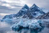 A serene Arctic landscape with icebergs and mountains, isolated on a diffrent collers background, showcasing the majesty of cold environments.