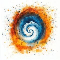 Poster - Abstract Watercolor Spiral - Stunning abstract watercolor painting featuring a vibrant blue and orange spiral, perfect for adding a touch of artistic flair to your designs