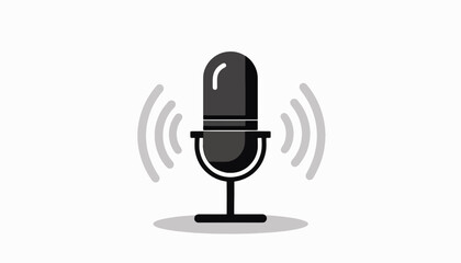 Poster - Modern microphone with sound waves on white background, audio clarity