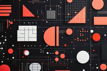 Poster - Exploring data processing concepts with vibrant shapes and patterns on a black background, data processing and shapes on black background