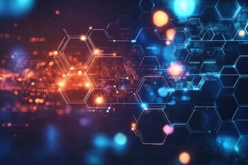 Poster - Dynamic digital hexagon abstract background with glowing elements and vibrant colors for design projects, Digital hexagon abstract background