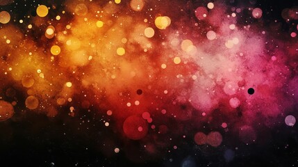 Poster - Celestial Nebula Background - Abstract cosmic background with vibrant red, orange, and yellow hues, featuring bokeh lights and watercolor textures. Perfect for design projects