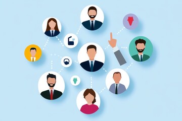 Poster - Conceptual Flat Design of Employee Engagement - Teamwork, communication, collaboration, motivation