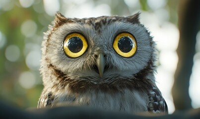 Close-Up of an Owl with Big Yellow Eyes