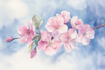 Poster - Delicate Pink Blossoms Watercolor Painting - Soft watercolor painting of pink flowers symbolizing spring, serenity, new beginnings, beauty, and fragility